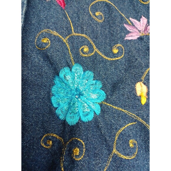 Life Style Womens Long Sleeve Floral Embroidered Denim Jean Jacket Blue Sz 1X - Picture 7 of 9